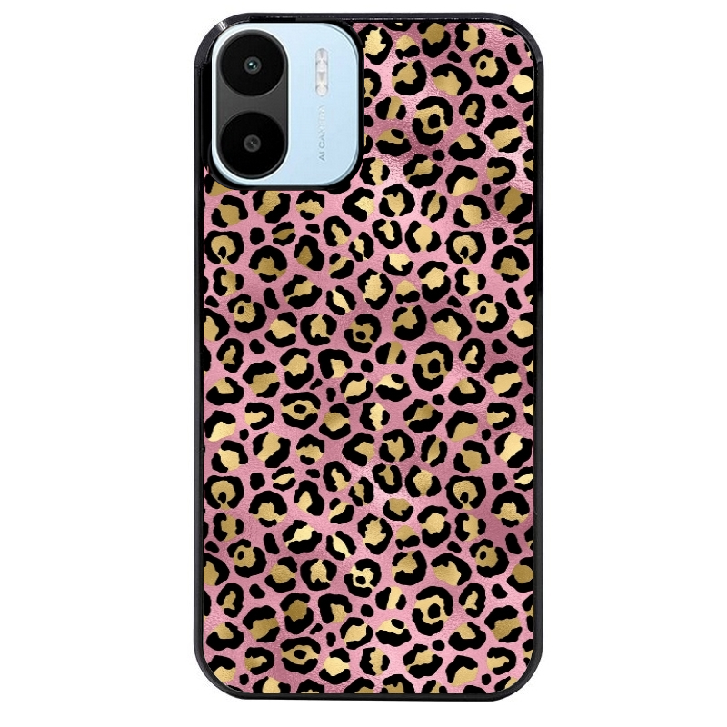 Coque noire taperso pour Redmi A1 et A2 avec motif leopard rose protection antichoc personnalisée