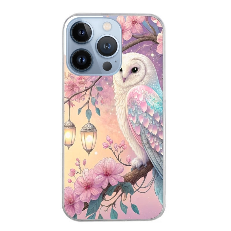Coque taperso pour Iphone 13 et PRO MINI PRO MAX avec motif chouette cerisier protection antichoc personnalisée
