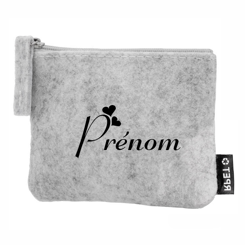 Porte monnaie avec votre prenom petit coeur en feutrine en feutrine