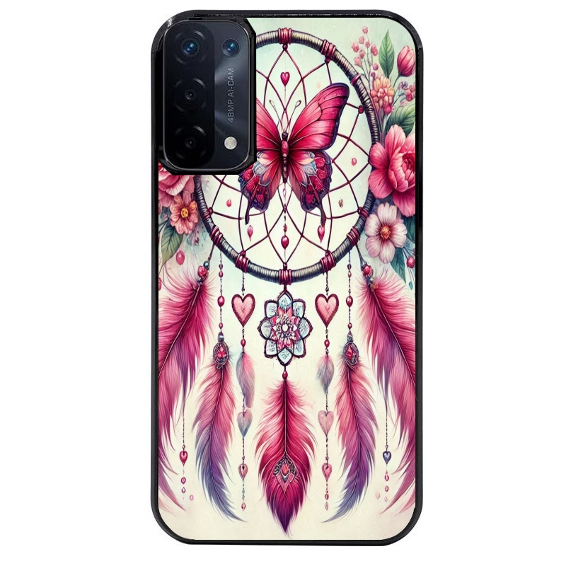 Coque noire taperso pour OPPO A54 et A74 5G avec motif dreamcatcher et papillon protection antichoc personnalisée