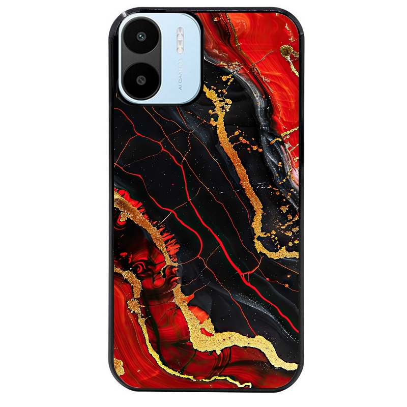 Coque noire taperso pour Redmi A1 et A2 avec motif marbre rouge protection antichoc personnalisée