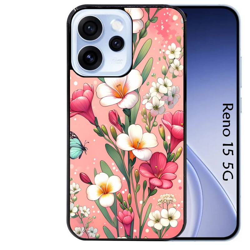 Coque noire taperso pour OPPO Reno 15 et F FS 5G avec motif fleur rose protection antichoc personnalisée