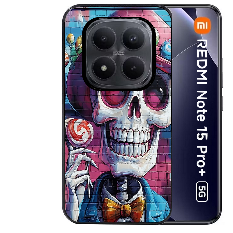 Coque noire taperso pour Redmi Note 15 et PRO PLUS 4G 5G avec motif tete de mort tag protection antichoc personnalisée
