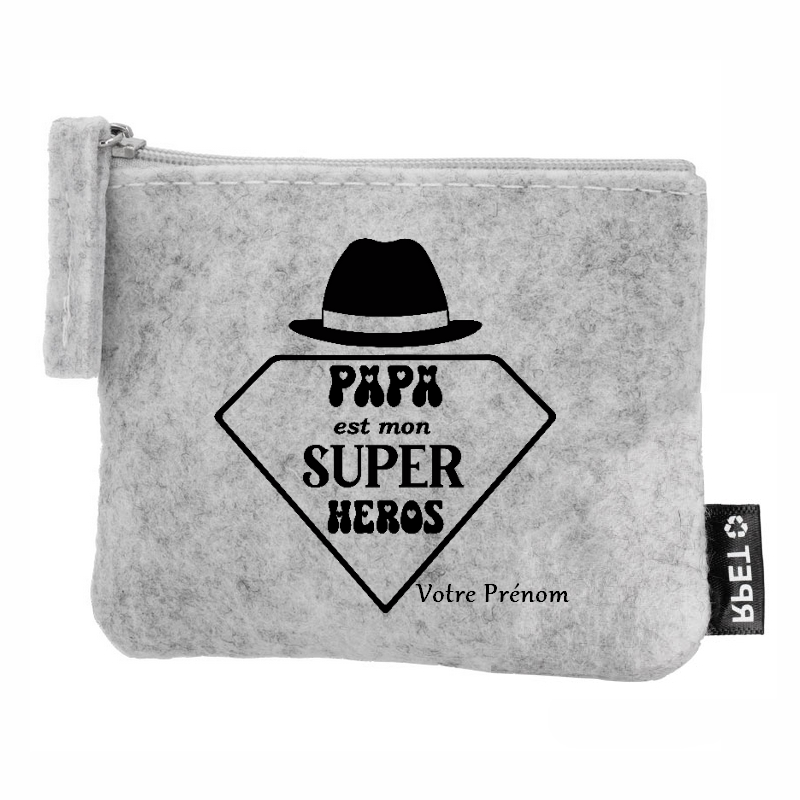 Porte monnaie personnalisé papa mon super héros en feutrine en feutrine