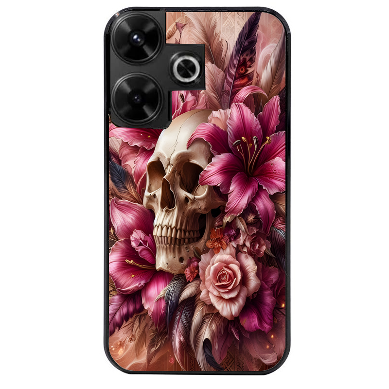 Coque noire taperso pour POCO M6 4G avec motif tete de mort skull plume protection antichoc personnalisée