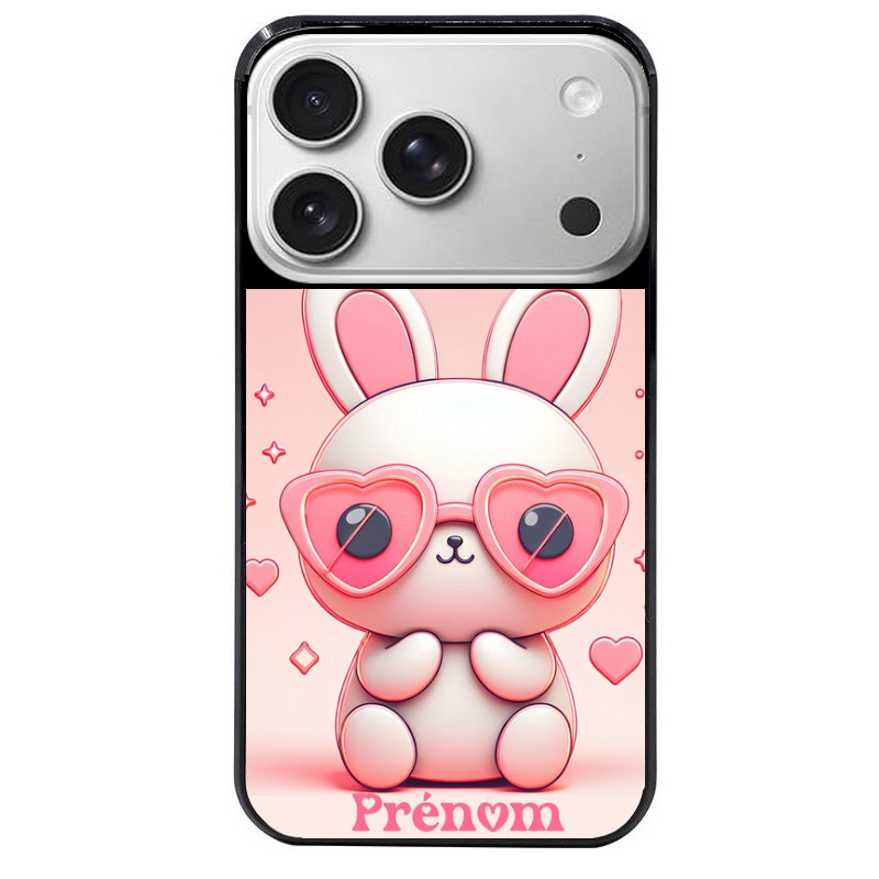 Coque noire taperso pour Iphone 17 17E AIR MAX PRO avec motif lapin lunettes personnalisee protection antichoc personnalisée