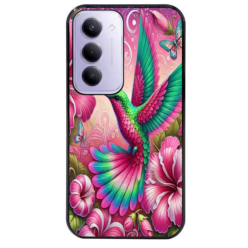 Coque noire taperso pour Redmi 15 4G et 5G avec motif colibri et fleurs protection antichoc personnalisée