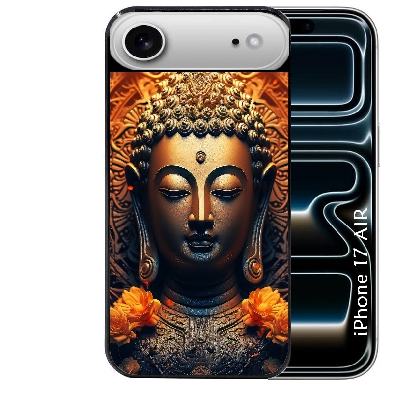 Coque noire taperso pour Iphone 17 17E AIR MAX PRO avec motif bouddha et fleur protection antichoc personnalisée