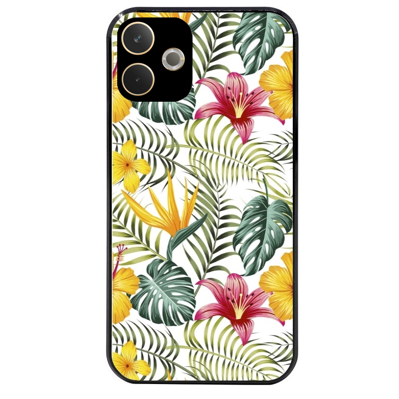 Coque noire taperso pour OPPO A5 PRO 4G et 5G avec motif jungle et fleur hibiscus protection antichoc personnalisée
