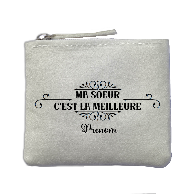 Porte monnaie personnalisé soeur meilleure ivoire en feutrine en feutrine ivoire