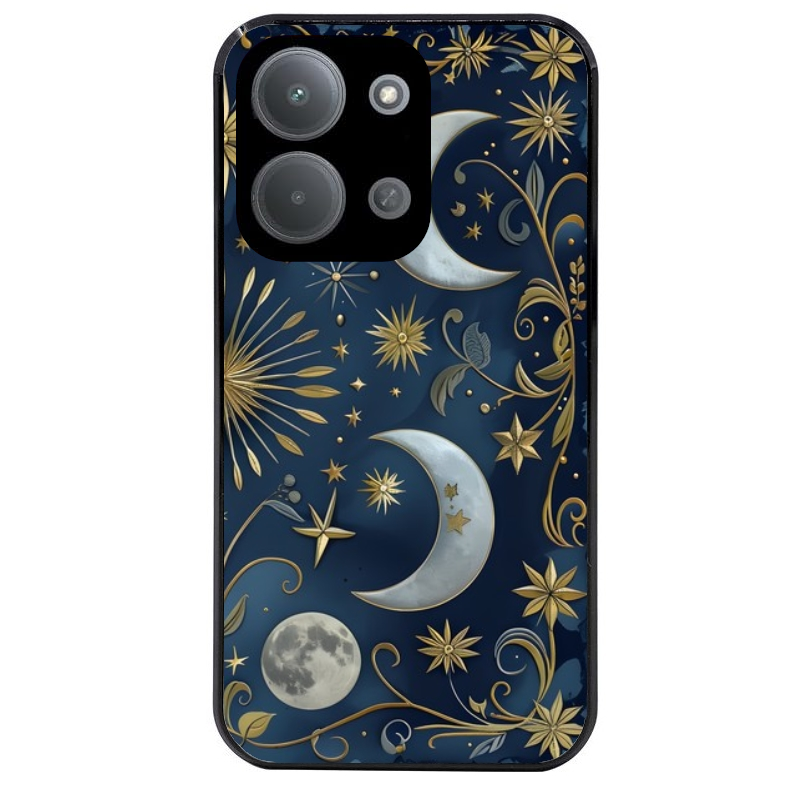 Coque noire taperso pour POCO C85 avec motif lune et etoile protection antichoc personnalisée