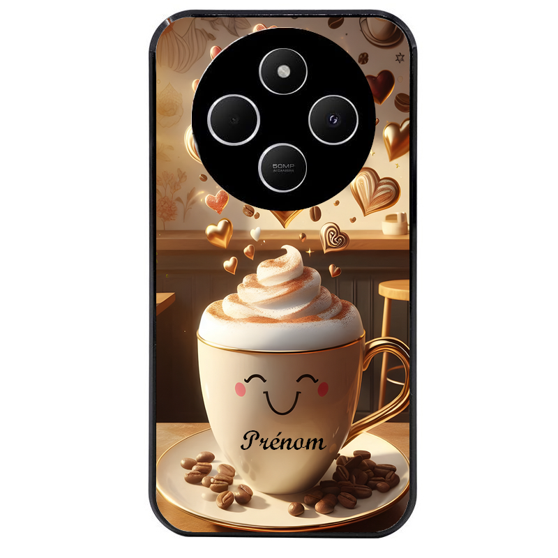 Coque noire taperso pour POCO C75 avec motif cafe love morning personnalise protection antichoc personnalisée