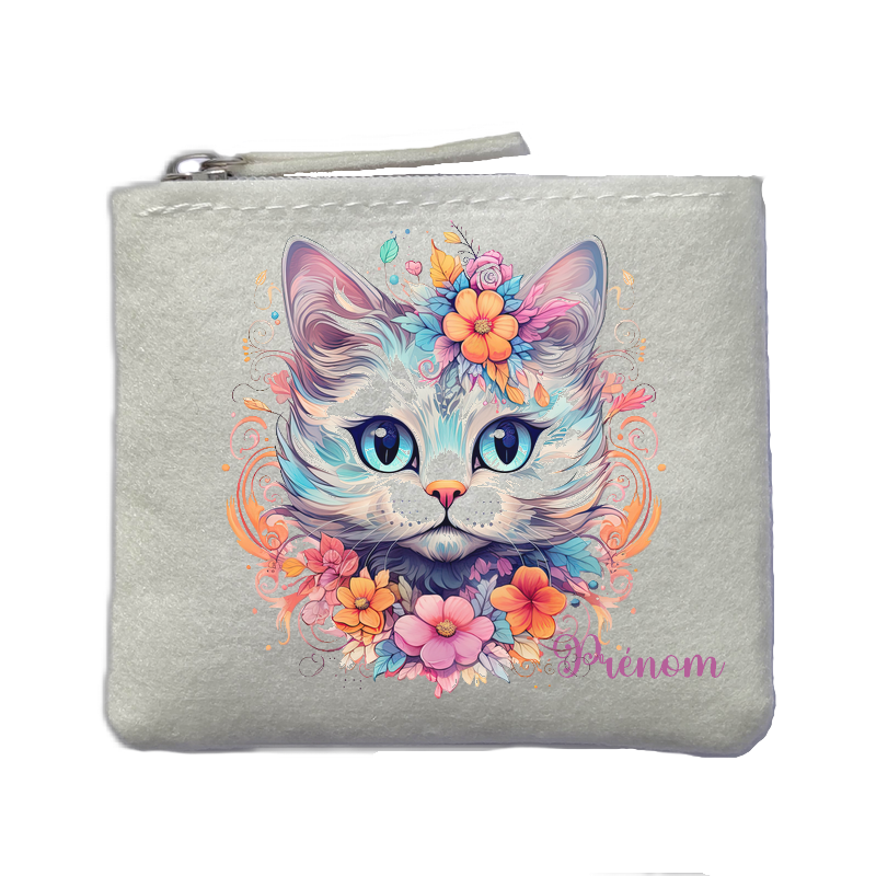 Porte monnaie personnalisé chat pastel ivoire en feutrine en feutrine ivoire