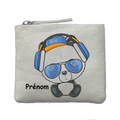Porte monnaie personnalisé panda music ivoire en feutrine en feutrine ivoire