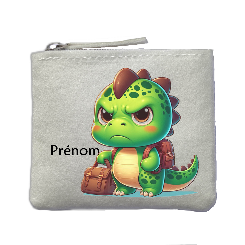 Porte monnaie personnalisé dinosaure raleur ivoire en feutrine en feutrine ivoire
