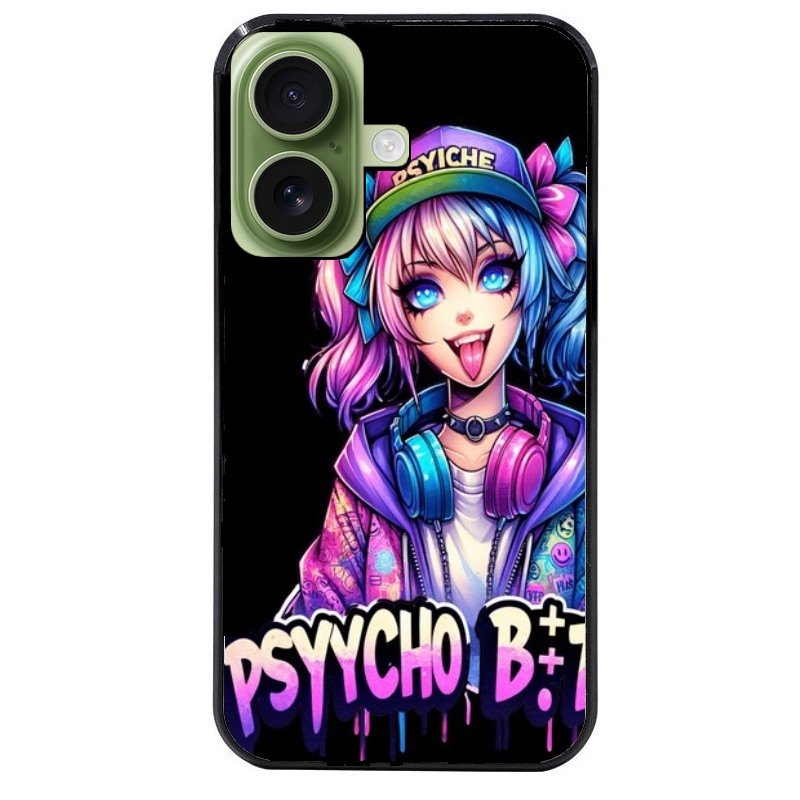 Coque noire taperso pour Iphone 16 16E PLUS MAX PRO avec motif anime manga et psycho protection antichoc personnalisée