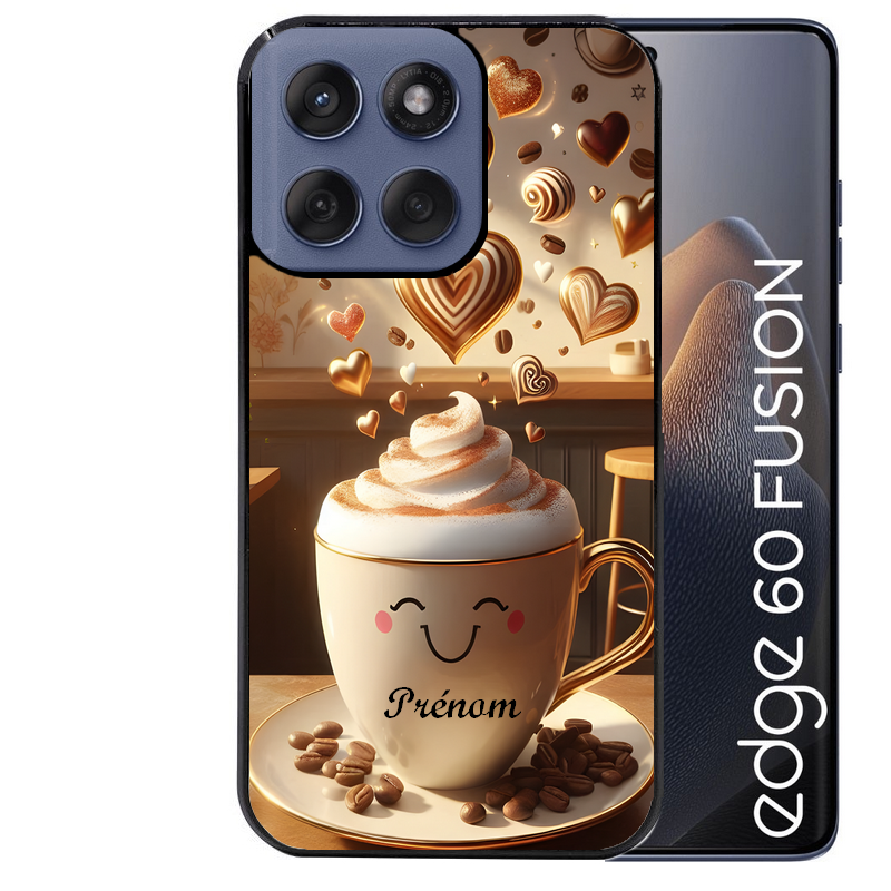 Coque noire taperso pour Moto Edge 60 et Neo Fusion Pro avec motif cafe love morning personnalise protection antichoc personnalisée