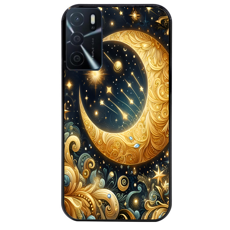 Coque noire taperso pour OPPO A16 et A16S avec motif lune astre protection antichoc personnalisée