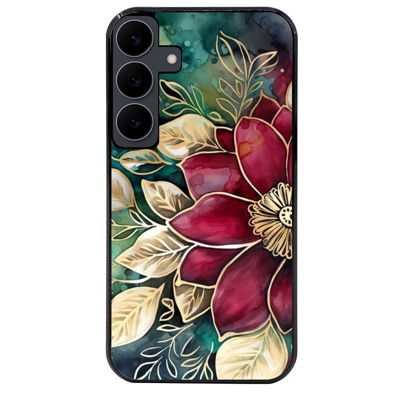 Coque noire taperso pour galaxy A06 A16 A26 A36 A56 avec motif fleur poinsettia style noel protection antichoc personnalisée
