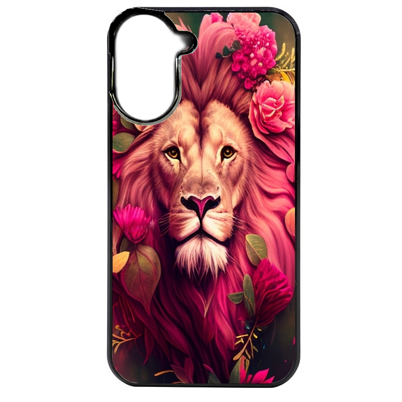 Coque noire taperso pour Redmi A5 4G avec motif lion et fleurs rose protection antichoc personnalisée