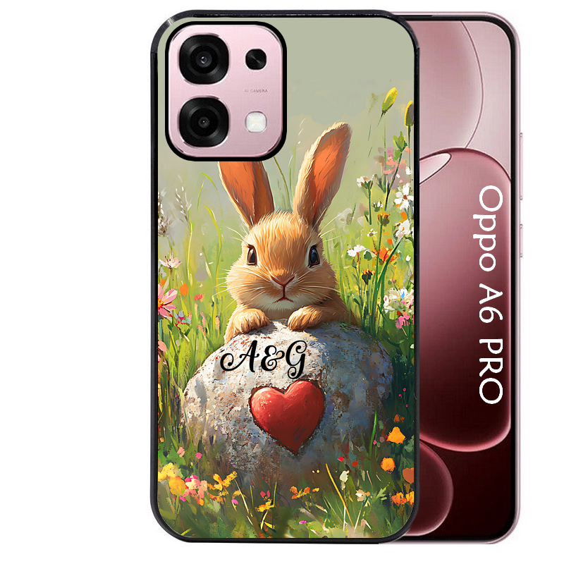 Coque noire taperso pour OPPO A6 PRO 4G et 5G avec motif lapin et fleurs personnalisee protection antichoc personnalisée