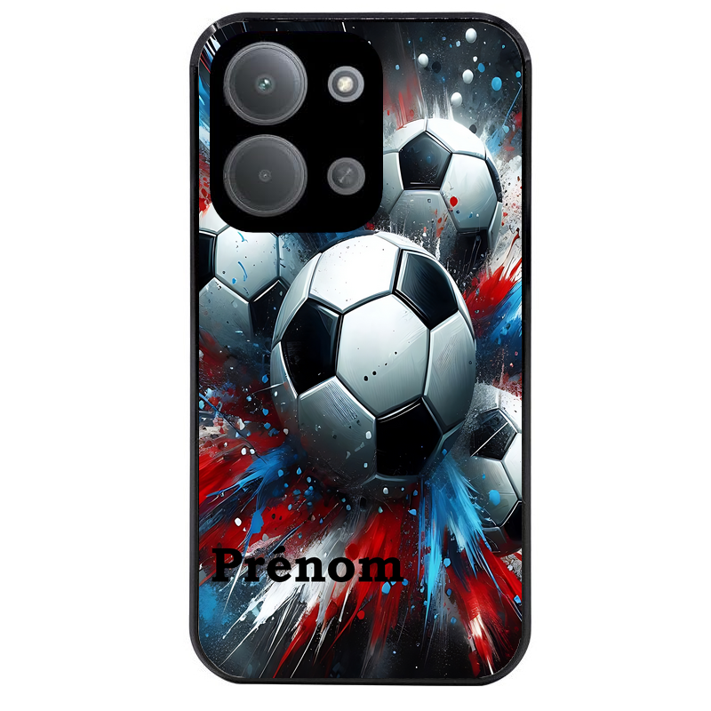 Coque noire taperso pour POCO C85 avec motif foot tricolore personnalisee protection antichoc personnalisée