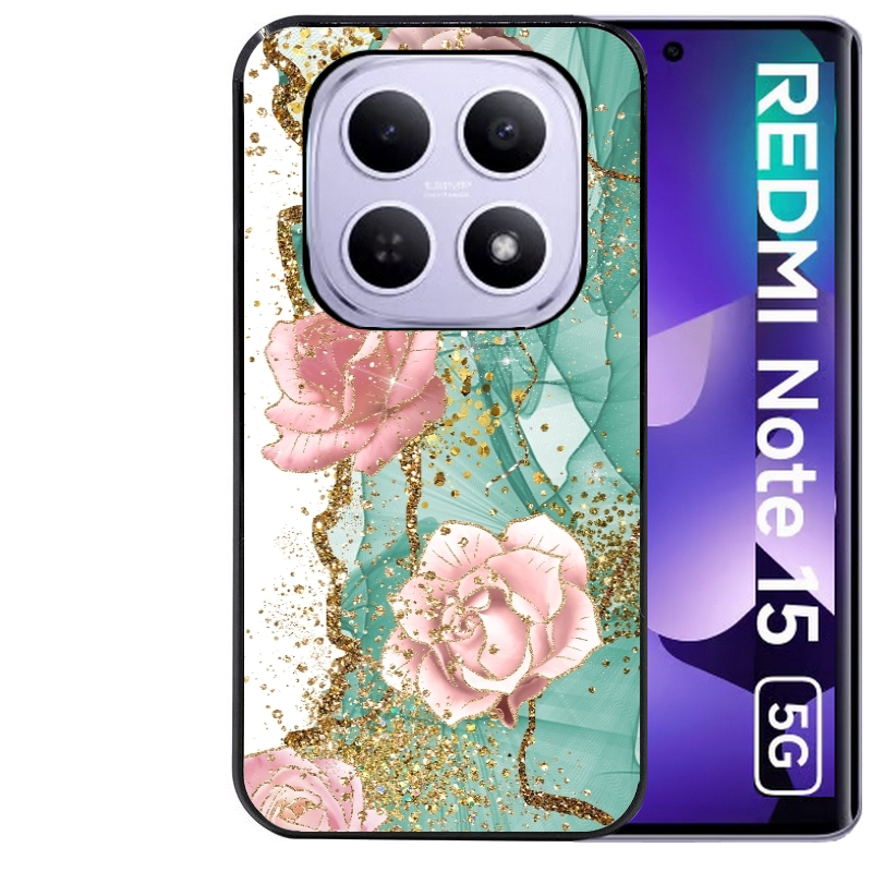 Coque noire taperso pour Redmi Note 15 et PRO PLUS 4G 5G avec motif marbre fleur turquoise protection antichoc personnalisée
