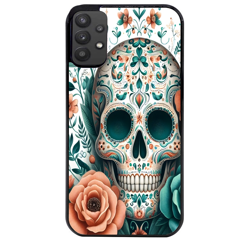 Coque noire taperso pour galaxy A22 A32 A52 A52S 4G 5G  avec motif mort mexicaine turquoise protection antichoc personnalisée