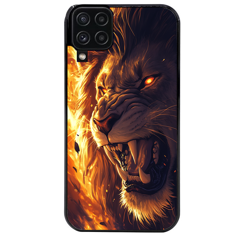 Coque noire taperso pour galaxy A22 A32 A52 A52S 4G 5G  avec motif lion flamme protection antichoc personnalisée