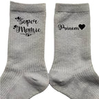Chaussettes personnalisée paillettes argent motif super mamie