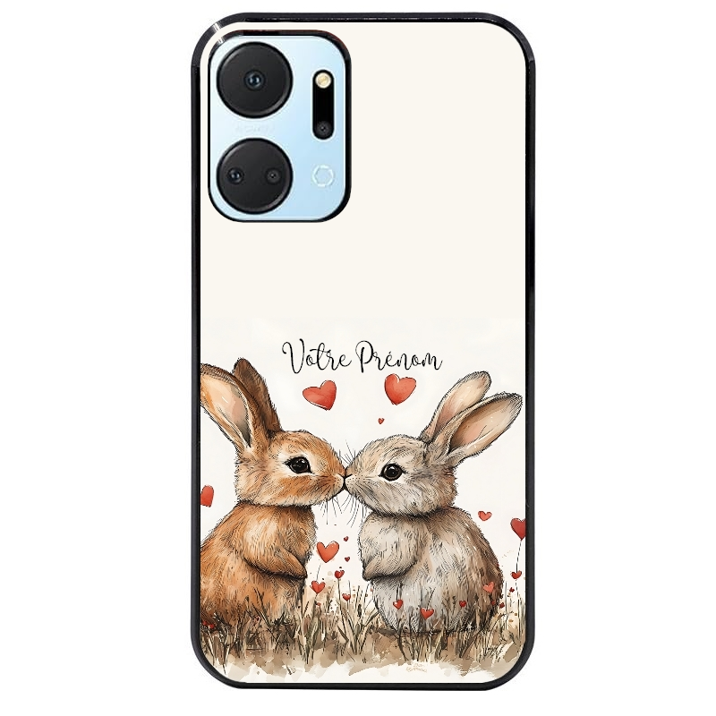 Coque noire taperso pour Honor X7A avec motif lapin coeur avec prenom protection antichoc personnalisée