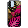Coque noire taperso pour Redmi A1 et A2 avec motif tropical rose et des fleurs protection antichoc personnalisée