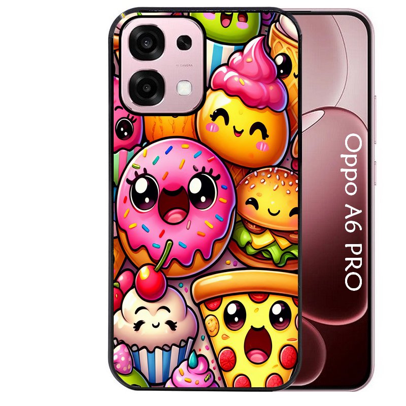 Coque noire taperso pour OPPO A6 PRO 4G et 5G avec motif anime donut kawaii protection antichoc personnalisée