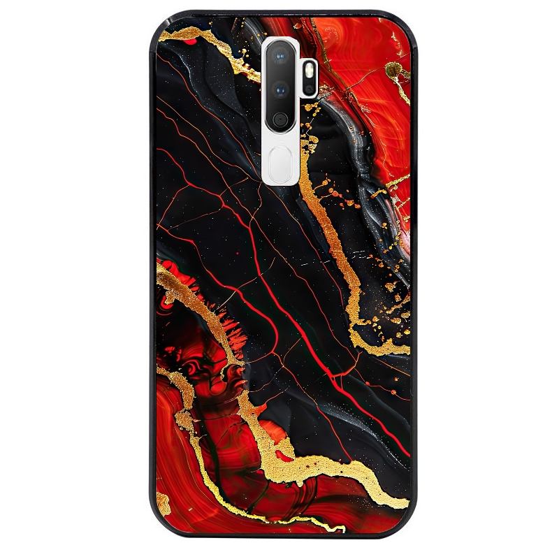 Coque noire taperso pour OPPO A5 A9 2020 avec motif marbre rouge protection antichoc personnalisée