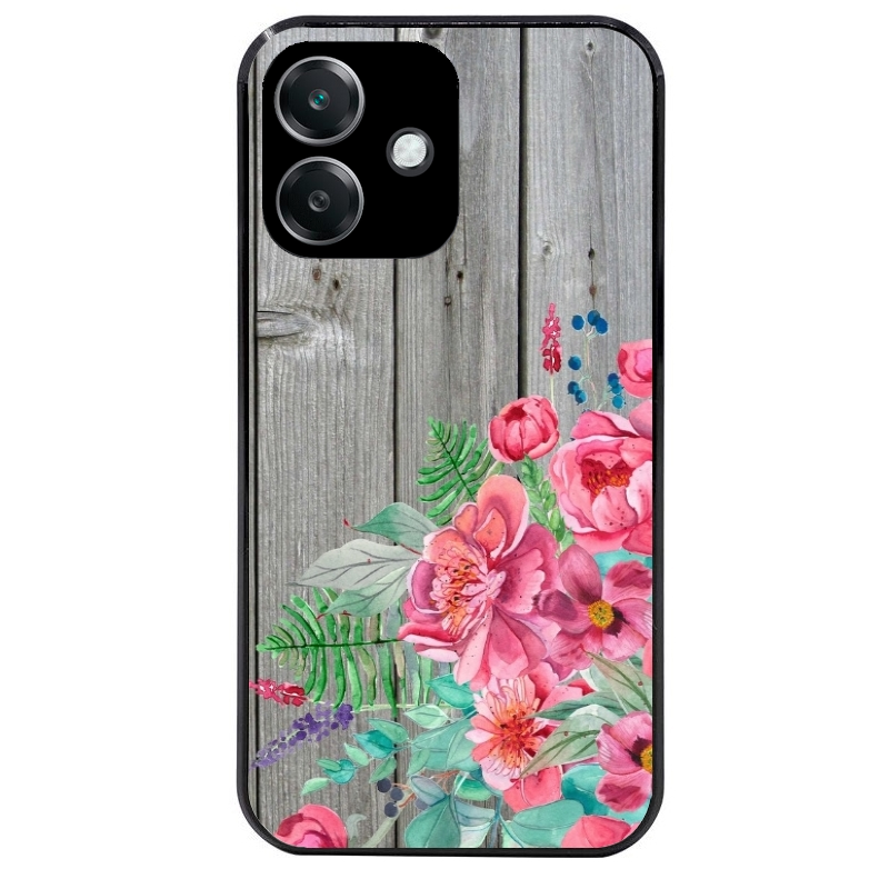 Coque noire taperso pour OPPO A40 avec motif bois gris et fleur rose protection antichoc personnalisée