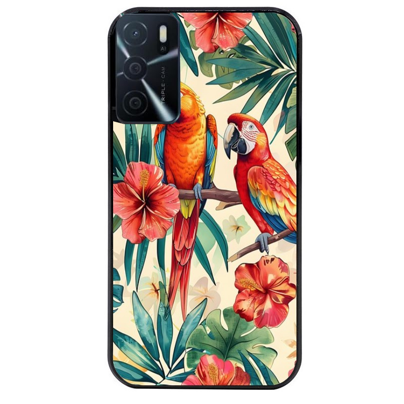 Coque noire taperso pour OPPO A16 et A16S avec motif perroquet et fleurs protection antichoc personnalisée