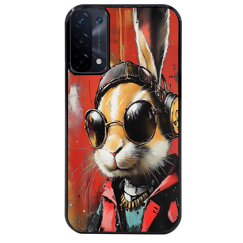 Coque noire taperso pour OPPO A54 et A74 5G avec motif lapin tag protection antichoc personnalisée