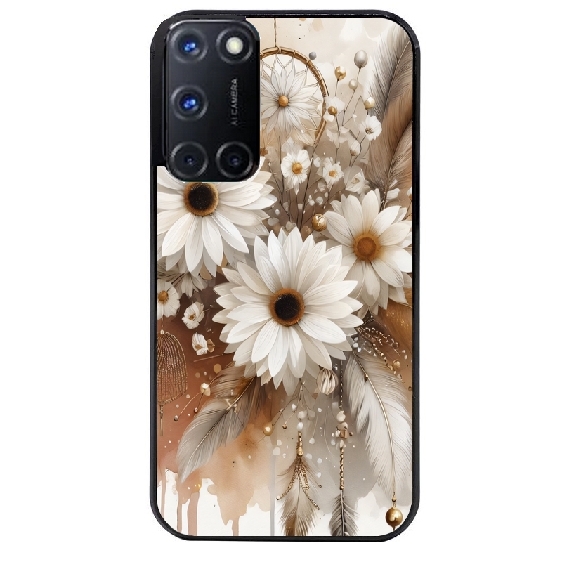 Coque noire taperso pour OPPO Reno 8 LITE avec motif dreamcatcher marguerite protection antichoc personnalisée
