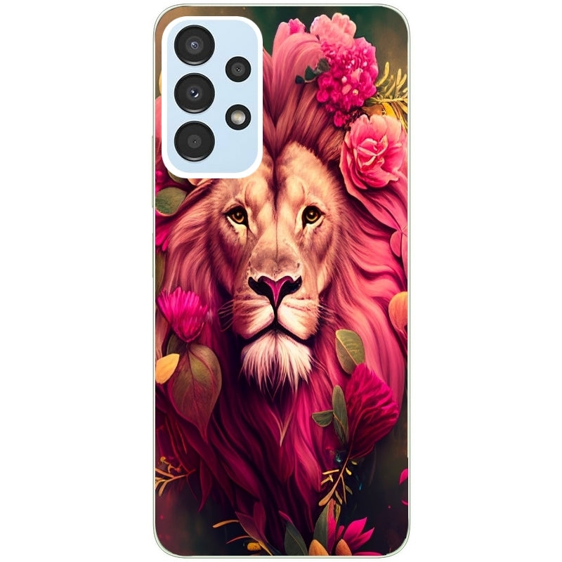 Coque taperso pour Galaxy A13 4G et 5G A23 A53 avec motif lion et fleurs rose protection antichoc personnalisée