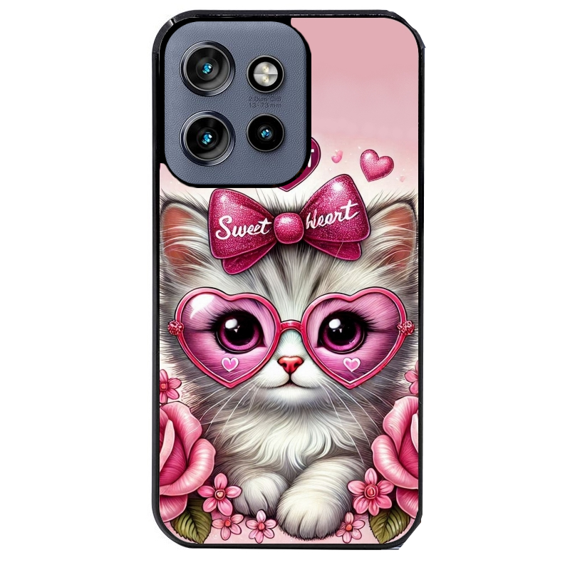 Coque noire taperso pour Moto Edge 60 et Neo Fusion Pro avec motif chat lunettes protection antichoc personnalisée