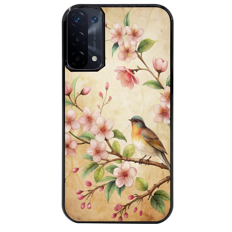 Coque noire taperso pour OPPO A54 et A74 5G avec motif fleur et colibri protection antichoc personnalisée