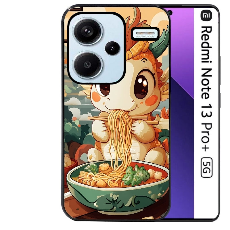 Coque noire taperso pour Redmi Note 13 PRO PLUS 5G avec motif dragon ramen 3 protection antichoc personnalisée