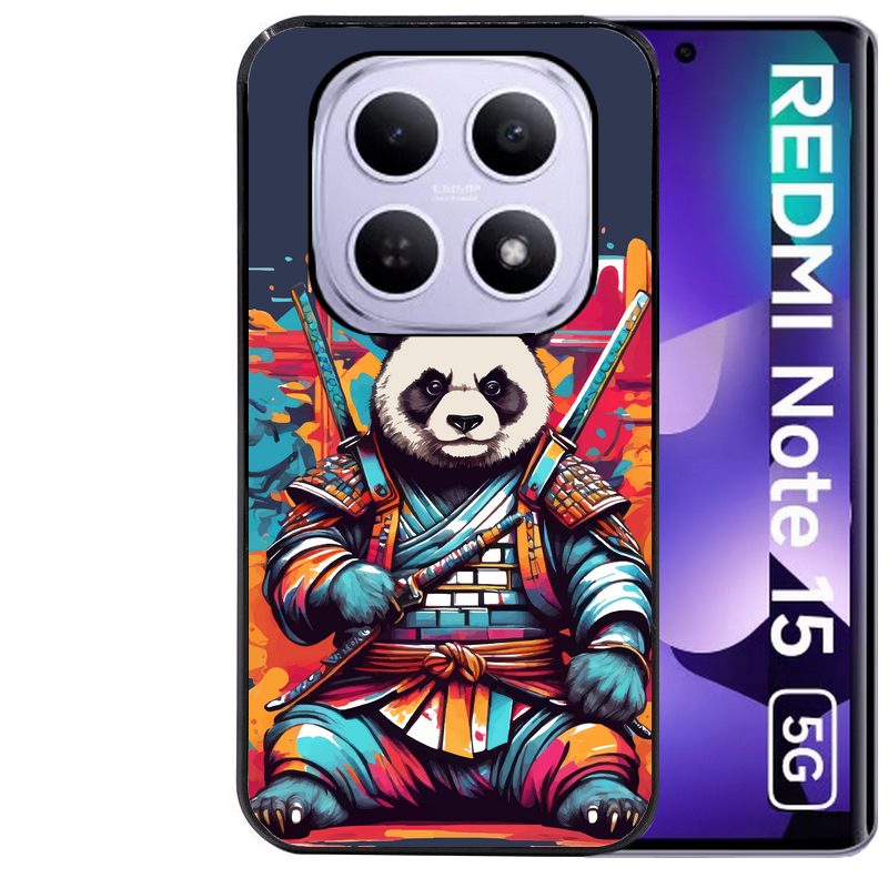 Coque noire taperso pour Redmi Note 15 et PRO PLUS 4G 5G avec motif panda katana personnalisee protection antichoc personnalisée