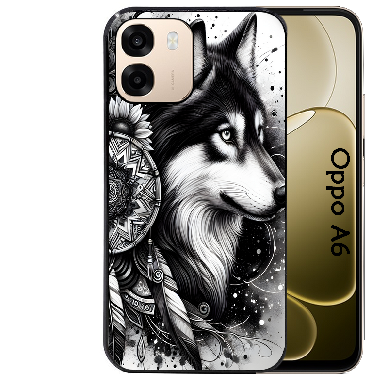Coque noire taperso pour OPPO A6 A6X 4G et 5G avec motif loup dreamcatcher protection antichoc personnalisée