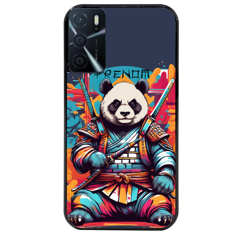 Coque noire taperso pour OPPO A16 et A16S avec motif panda katana personnalisee protection antichoc personnalisée