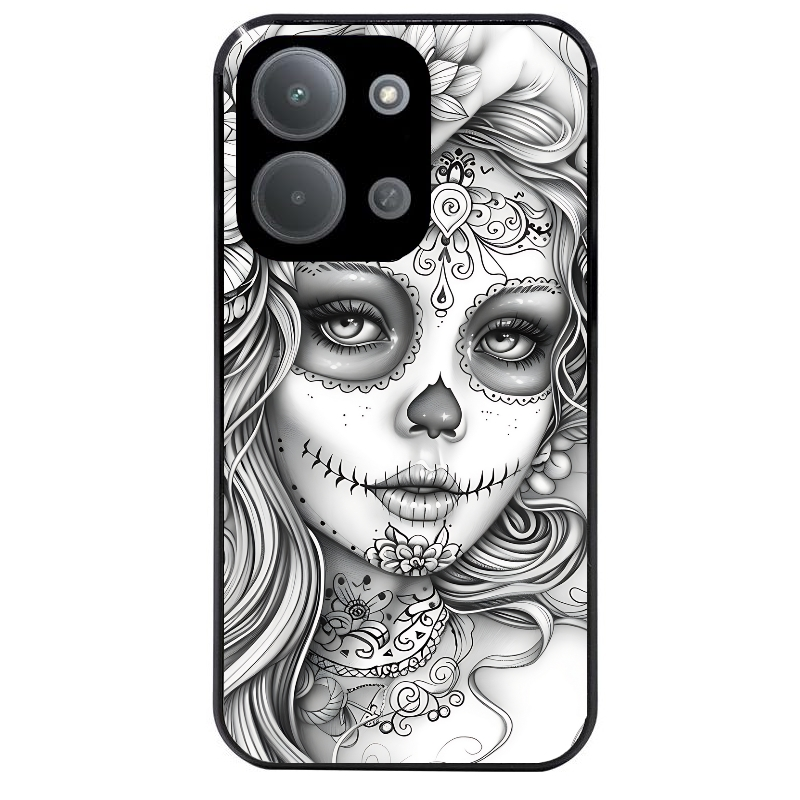 Coque noire taperso pour POCO C85 avec motif mort calavera tatoo protection antichoc personnalisée