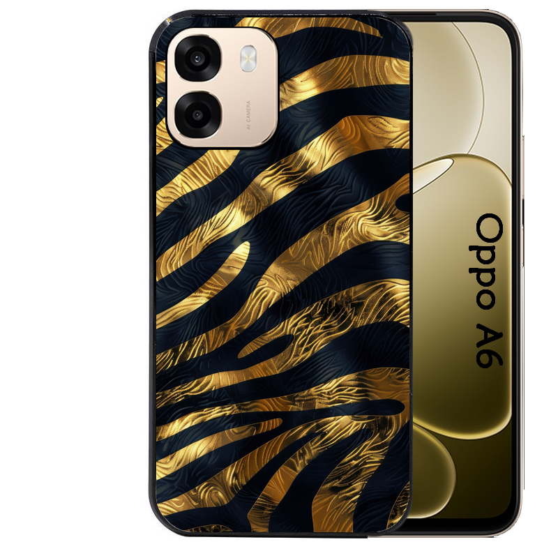 Coque noire taperso pour OPPO A6 A6X 4G et 5G avec motif zebre gold protection antichoc personnalisée
