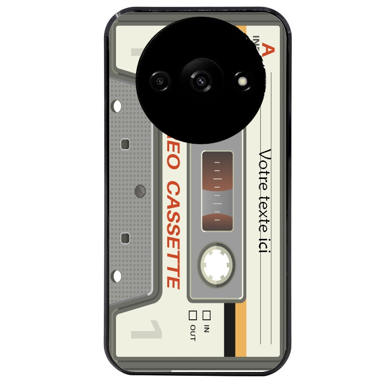 Coque noire taperso pour Redmi A3 avec motif cassette grise personnalisable protection antichoc personnalisée