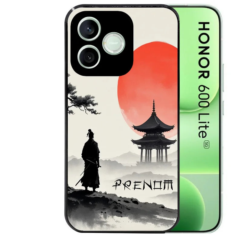 Coque noire pour Honor 600 LITE avec motif samourai et temple personnaliséee protection antichoc personnalisée