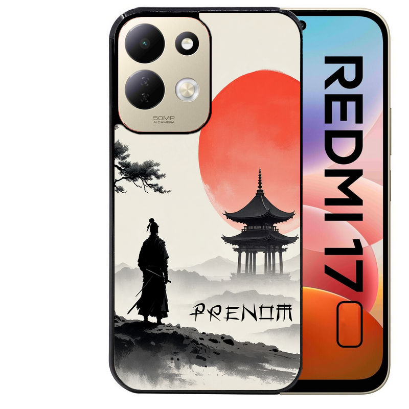 Coque pour Redmi 17 et 17C 4G 5G personnalisée samourai et temple